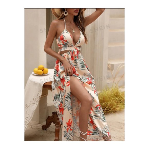 Halter Sundress with Side and Back Cut-Out and Front Slit MEDIUM NIB - Picture 1 of 10